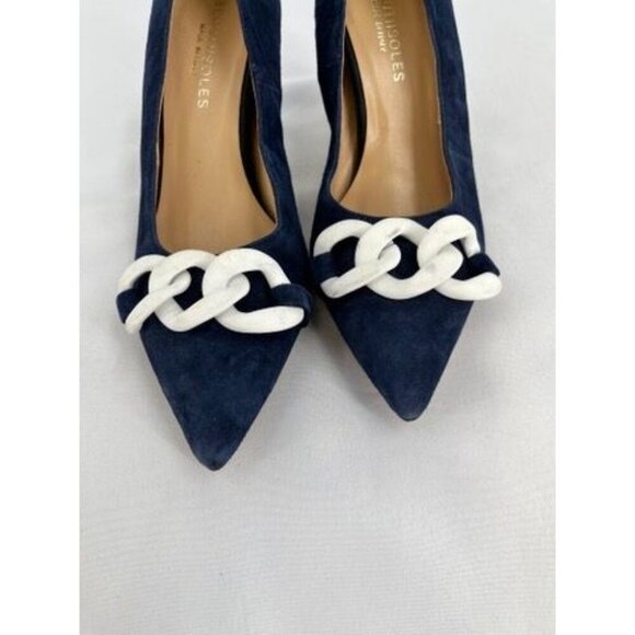 BEAUTIISOLES Claudia Pointed Toe Pump Size 8 In Navy Suede Leather - Picture 2 of 16